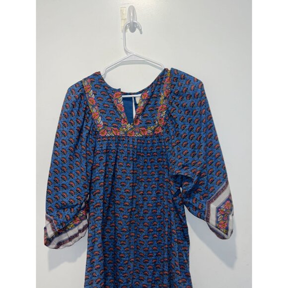 Cleobella Blue  Floral Print Mini Dress 3/4 Sleeves - Size S Boho - Picture 3 of 11